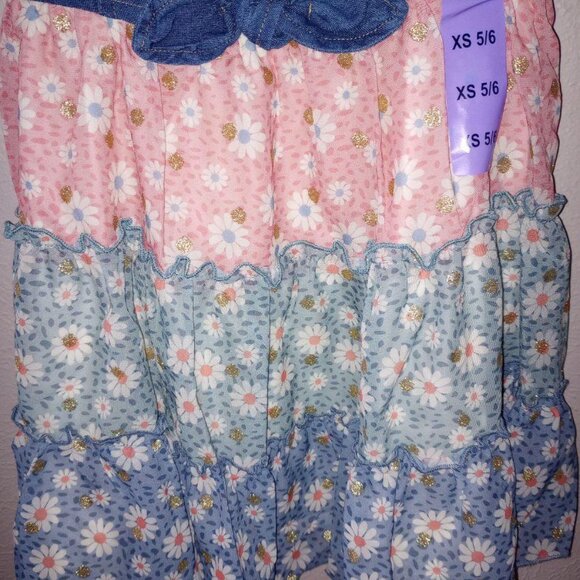 Zunie Girls Size XS 5/6 Tiered Lace Skirt Embroidered Denim Dress NWT - Picture 4 of 5